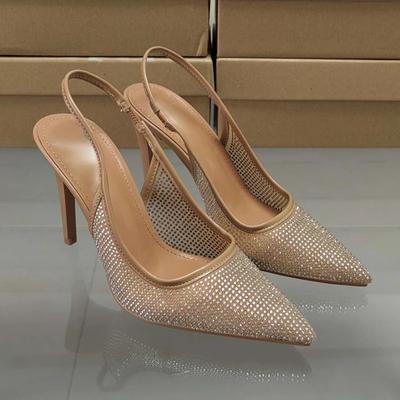 Luxury Brand Women Summer Shoes Pointed Toe Bright Rhinestone Design Mesh High Heeled Elegant Party Nightclub Shoes for Ladies