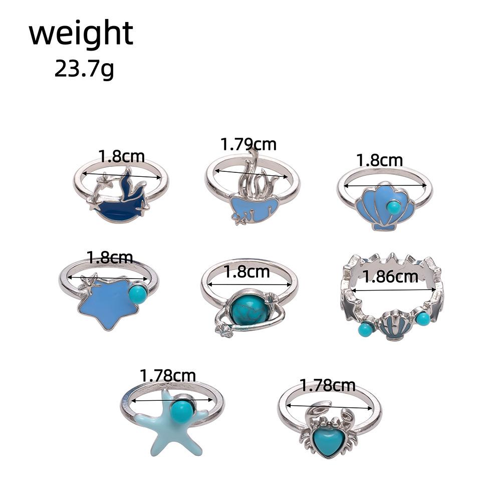 

New Vintage Crab Jellyfish Starfish Scallop Marine Life 9 Piece Set Ring one size(US size 6-13)
