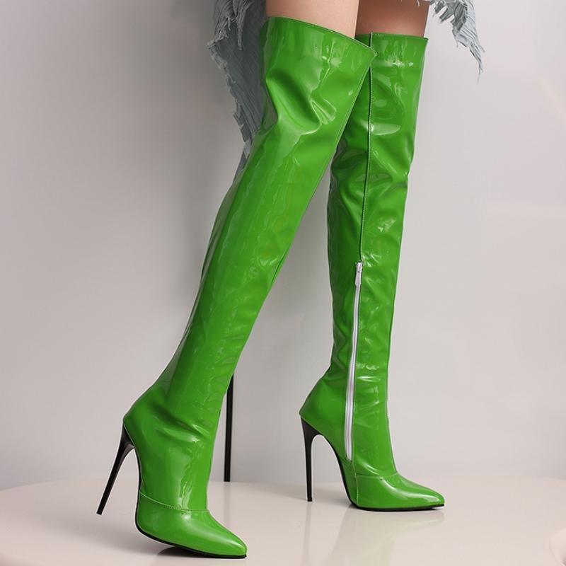 Fashion Women's Over the Knee High Boots Sexy Point Toe Autumn Winter Shoes Black Red Heeled Long Boot Ladies Party Shoes Large Size 45
