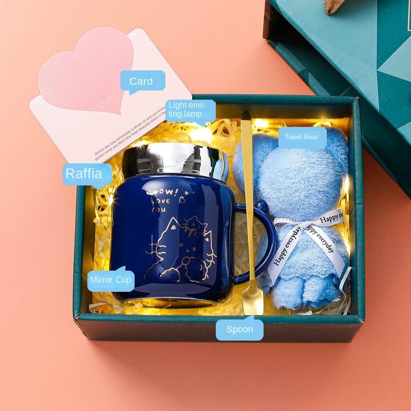 4pcs Water Cup Gift Box Ceramic Cup Creative Simplicity Mark Cup Opening Event Gift Companion Gift Set Office Cup Birthday Gift