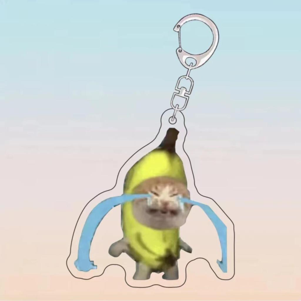 Cute Banana Cat Pendant Keychain Funny Acrylic Small Chain Cat Keychains Student Gift Bag Accessories