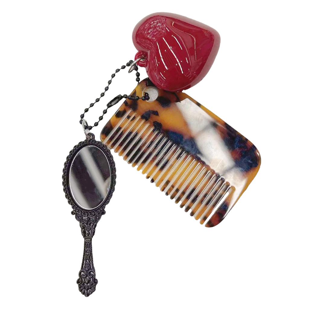 Fashionable Keyring Multifunctional Comb Heart Mirror Keychain for Stylish Hair Care Creative Key Ring Bag Pendant