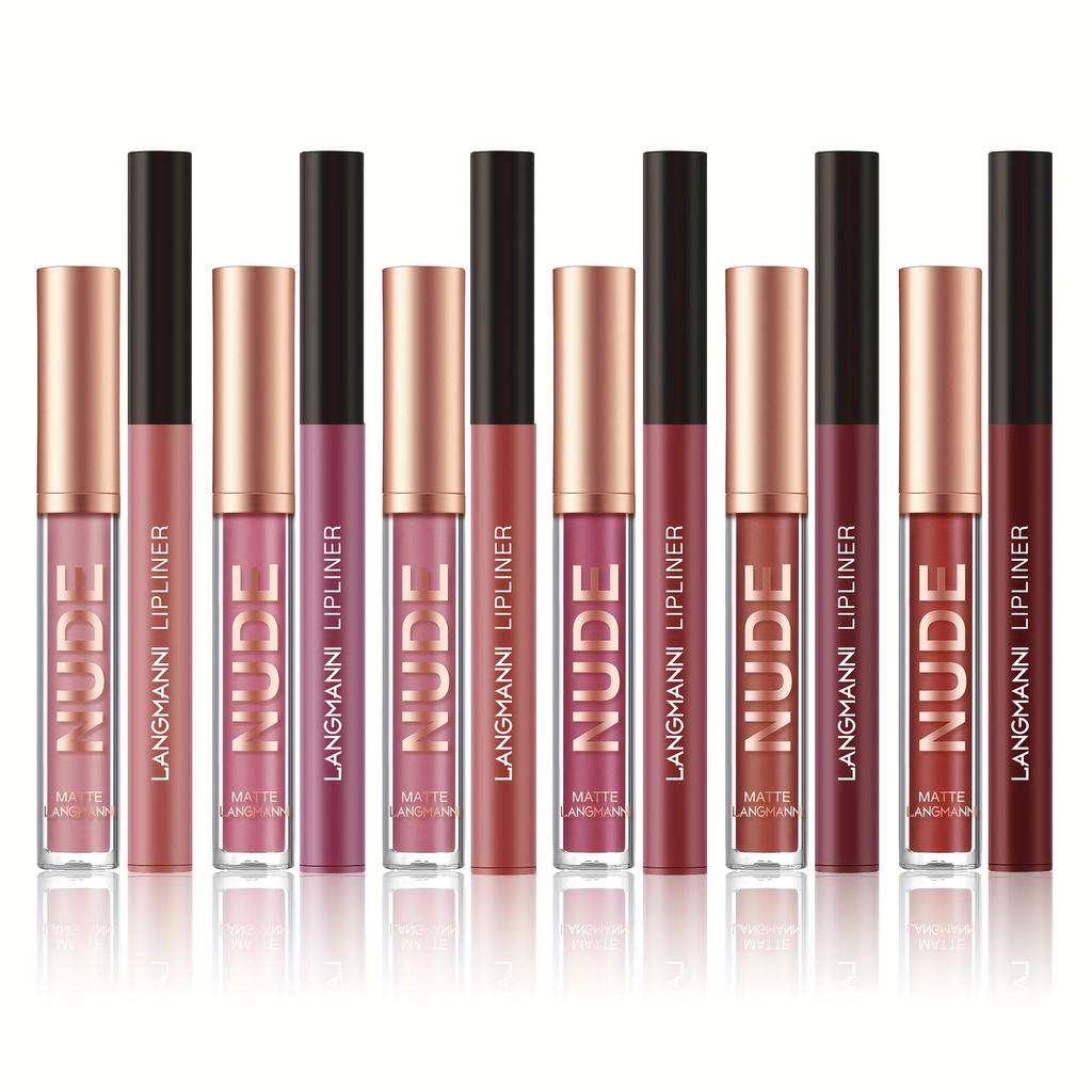 2pcs Matte Lip Color Set with Lip Liner - Long-Lasting, Non-Stick, Water-Resistant Lipstick & Lip Liner Combo Makeup Set Smooth Application