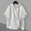 Men's Summer Korean Style Hooded Zipper Workwear T-Shirt with Large Pockets