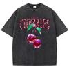 Crystal Cherries Washed TShirts Women Cotton Tees Fruit Letter Print Tops Oversize Distressed Short Sleeve Summer Woman Clothes