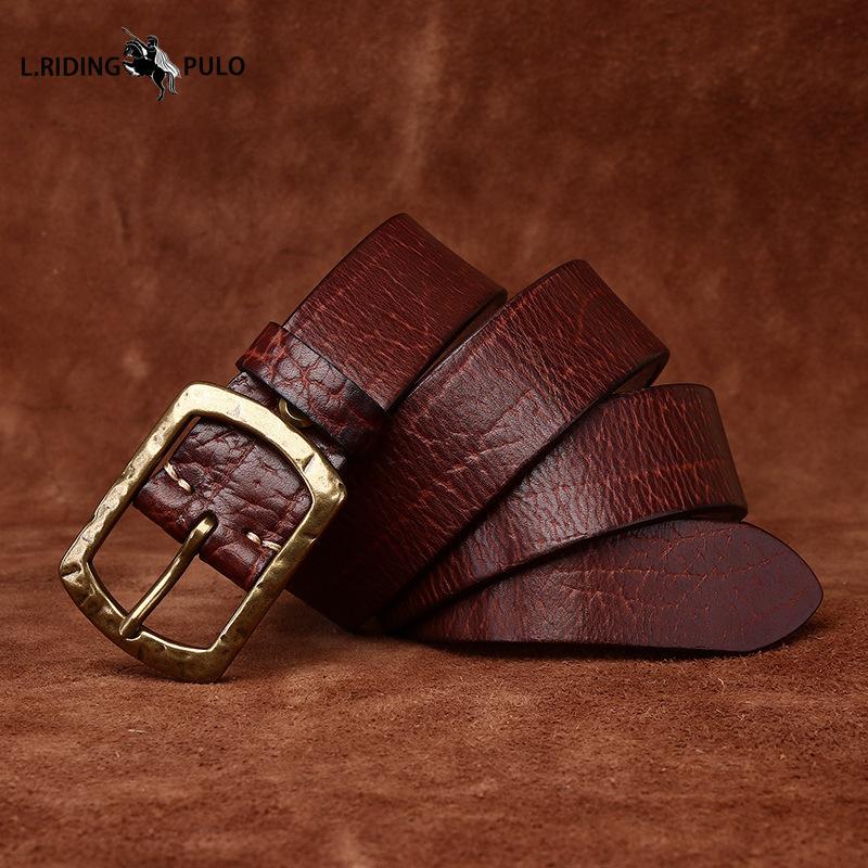 Ice Crack Bronze Buckle Thick Top Layer Cowhide Belt Men's Genuine Leather Fashion Trend Personality Jeans Belt