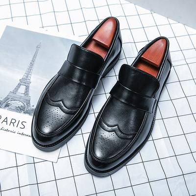 Hot Men's Retro Brogue Caving Leather Shoes Breathable Slip-on Loafers Male Business Shoes Light Dress British Style Shoes Black