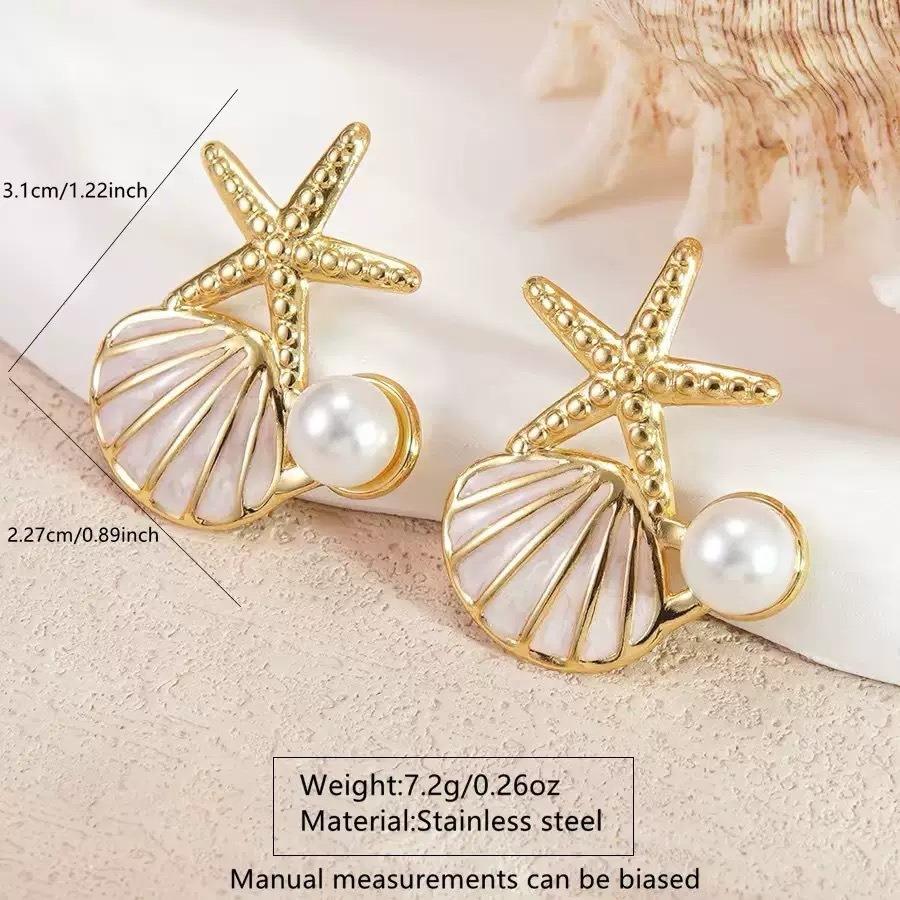 Marine-Themed Stainless Steel Sea, Shell & Earrings - Elegant Nautical Suitable for Daily Wear, Parties, Year-Round Versatile - Shell & Earrings
