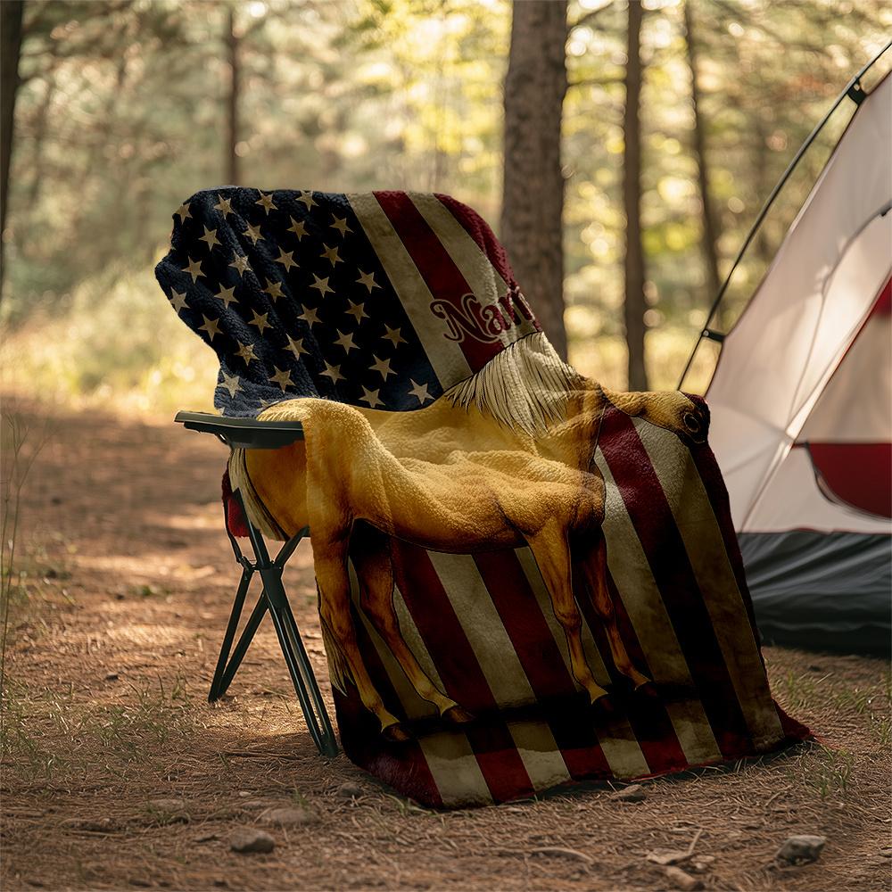 Horse Love Happiness And Freedom Customizable Outdoor Blanket Customize Text Comfortable Suitable For Picnics Outdoor Travel And Camping Sofa Office