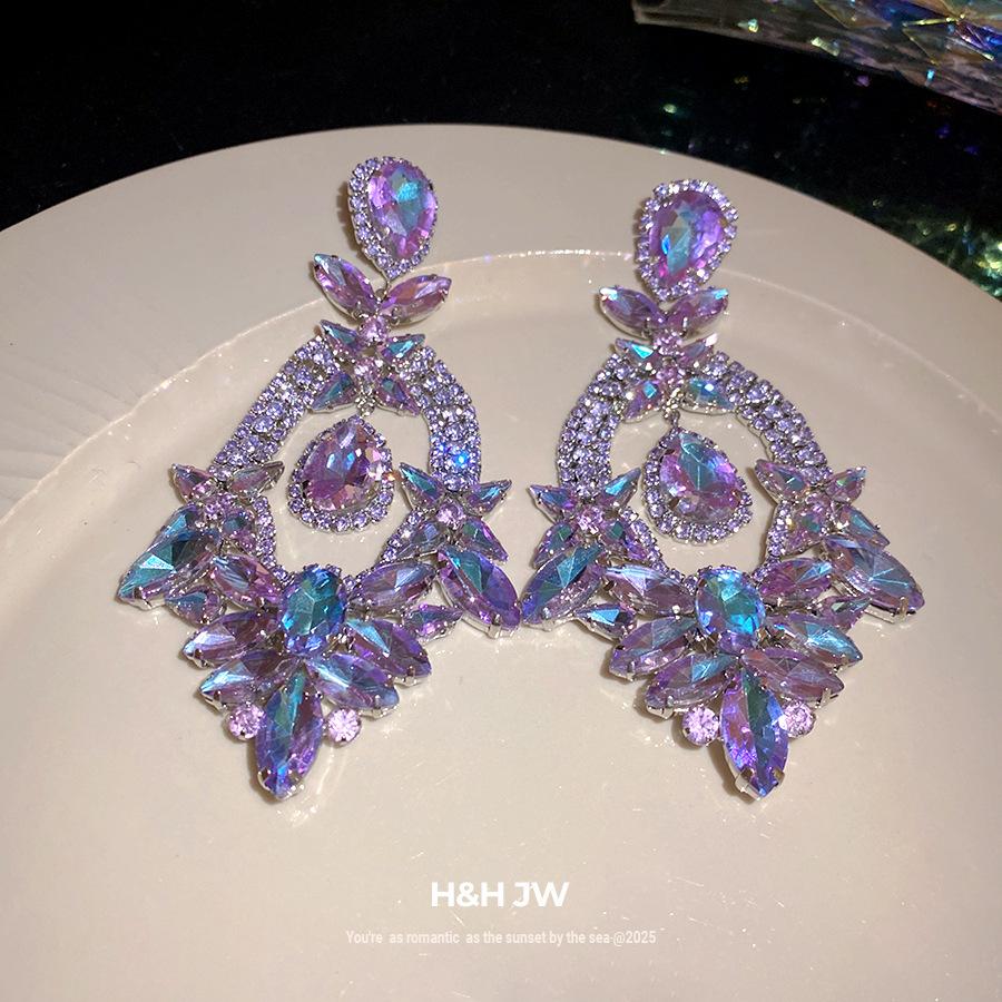Silver Needle Diamond Oval Water Drop Earrings Light Luxury Premium Earrings Popular Fashion Exaggerated Trend Earrings Women