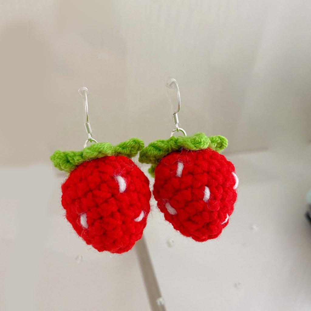 Handmade Knitted Strawberry Earrings Handmade Woven Earrings Unique Earrings Perfect Gift for Fashionable Women Girls
