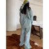 Light-Sensitive Oxygen Wear French Lazy Style Loose and Simple Pure Color Cotton and Linen Shirt + Straight-leg Loose Pants Two-piece Set