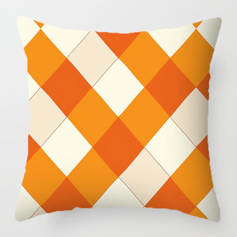 Orange-Yellow Geometric Patterns Throw Pillow Cover With Short Plush Print For Living Room Sofa Decoration Cushion Cover