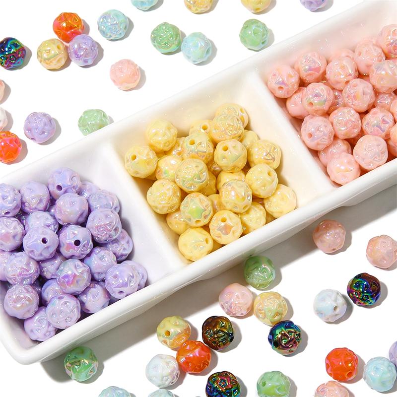Acrylic Milk Series Small Wool Flower Ball Beads for DIY Jewelry 5 Pcs