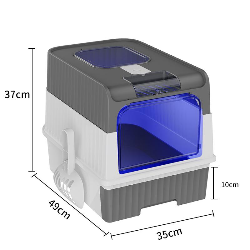 Cat Litter Box with UV Sterilization Lights Large Capacity Fully Enclosed Cat Toliet Litter Pan Anti-Splashing Kitten Bedpan