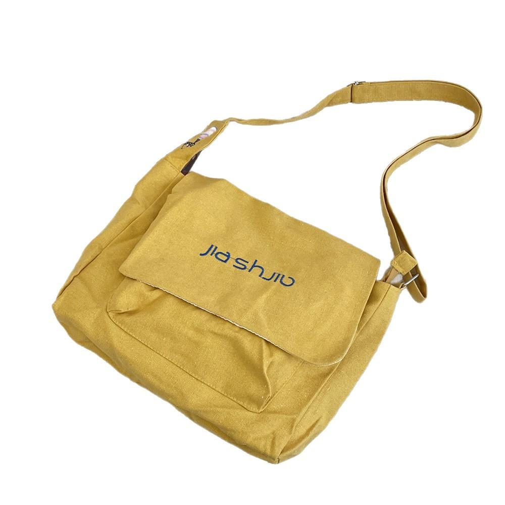 5 New simple solid color lazy style literary commuter large-capacity bag shoulder canvas bag messenger bag bag