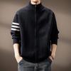 High-End American Trendy Men's 2025 Autumn/Winter Three-Stripe Knit Stand Collar Cardigan Sweater