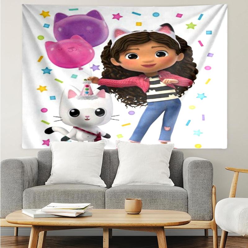 Gabby’s Dollhouse Print Tapestry, Backdrop, Easy Setup, Ideal for Bedroom, Office & Living Room, with Aesthetic Wall Hanging Decor.