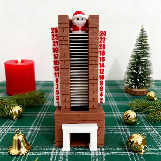 Santa Advent Calendar 25 Day Santa In Fireplace Ornament Christmas Countdown Calendar with Santa Claus Coming Down Stair for Holiday Decor