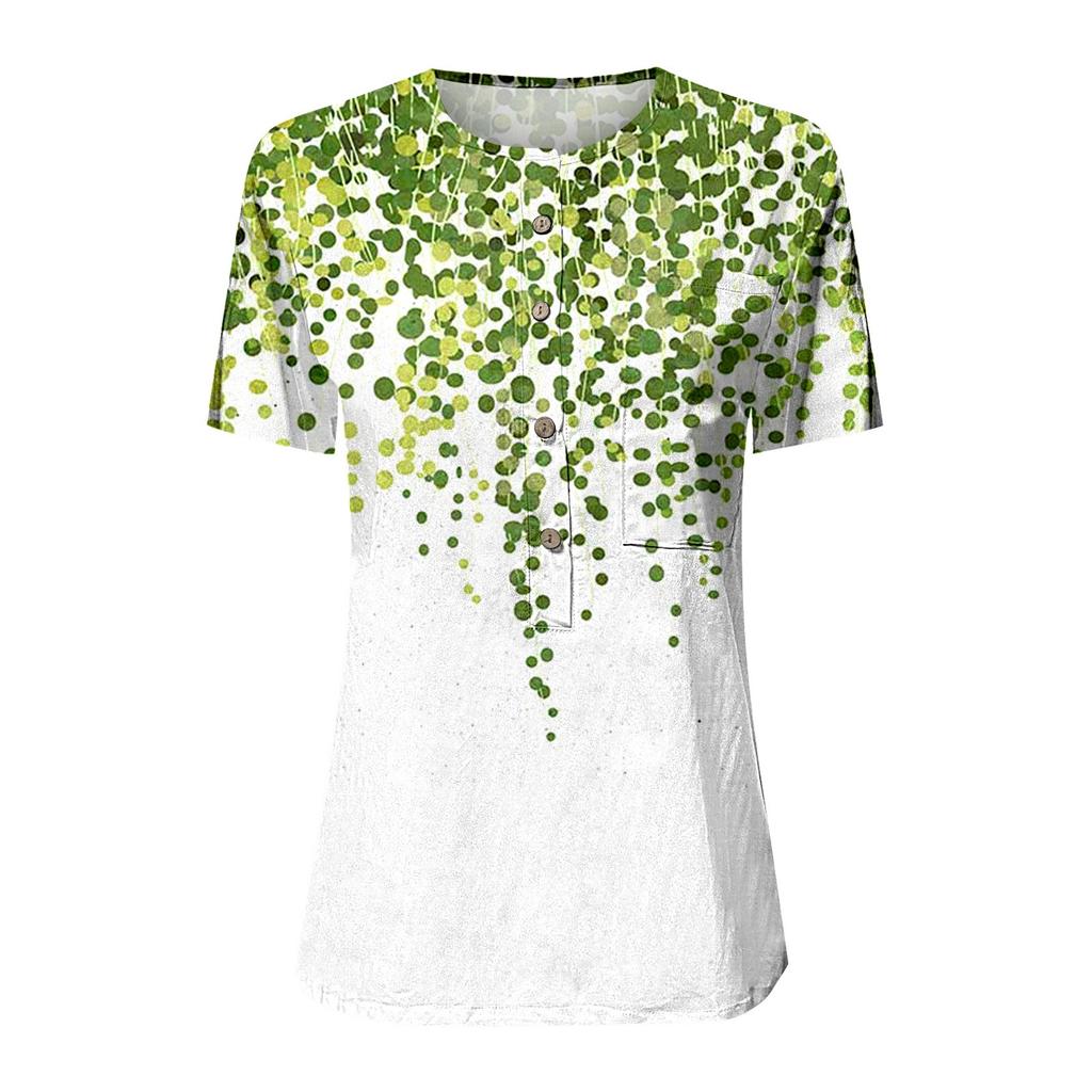 Damen Sommer Casual Fashion Baumwolle Leinen bedruckt Damen Kurzarm Shirt Tops