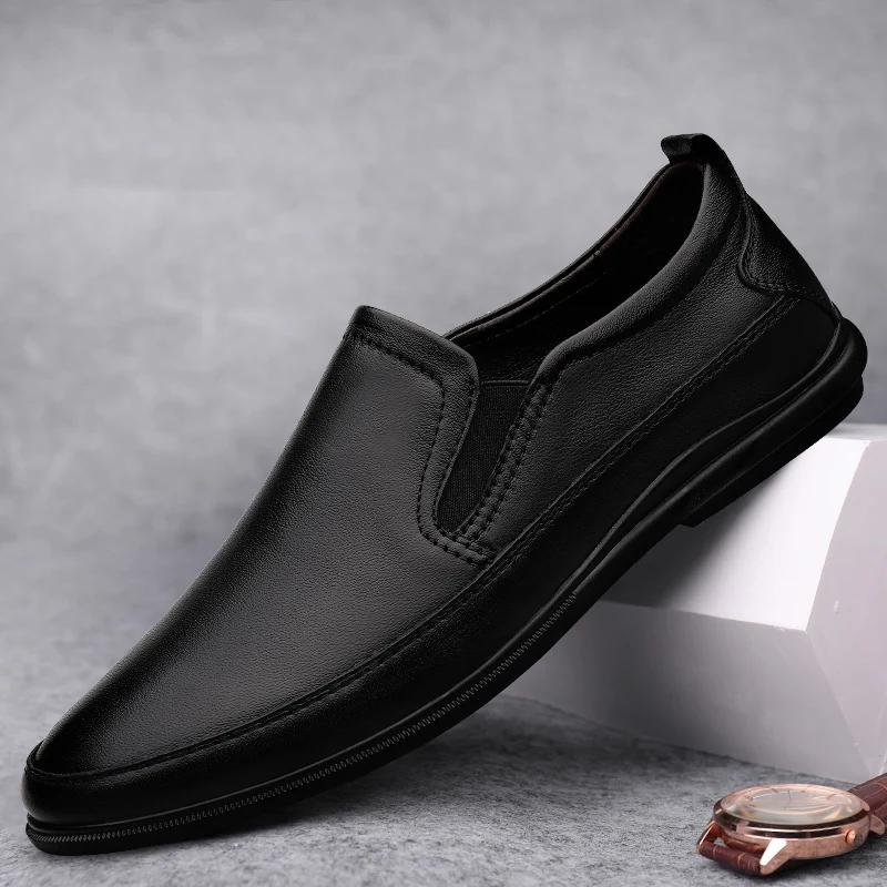Vintage Men's Genuine Leather Shoes Business and Office Attire Loafers Black Men's Casual Flat Bottomed Tourism Brown Oxford