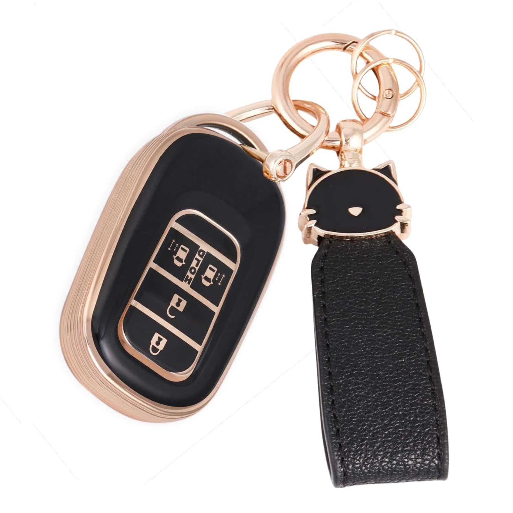 

[ZANEKO] N-BOX Custom JF5JF6 Key Case Compatible Honda Vezel Civic Key Cover New Step Wagon Both Sides Sliding Door (Black Cat, Cute)