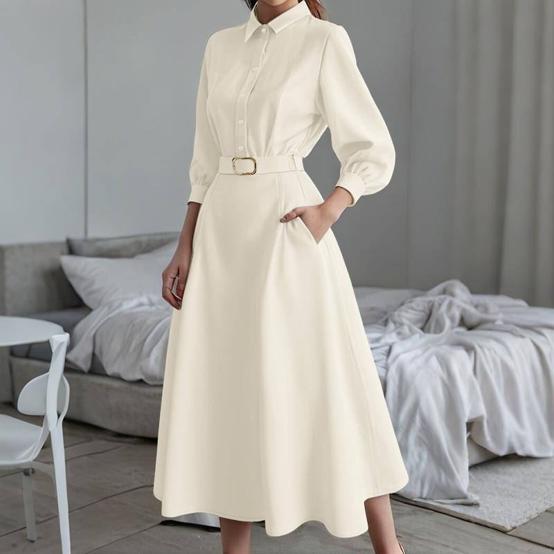 

ZANZEA Женское повседневное платье с отложным воротником и длинными рукавами S хаки