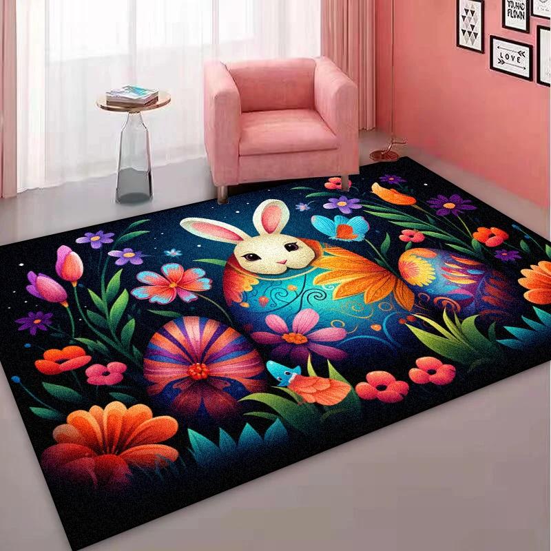Cute Cartoon Carpet for Living Room Rabbit Pattern Bedroom Decoration Non-slip Children Rugs Bathroom Cloakroom Plush Floor Mats