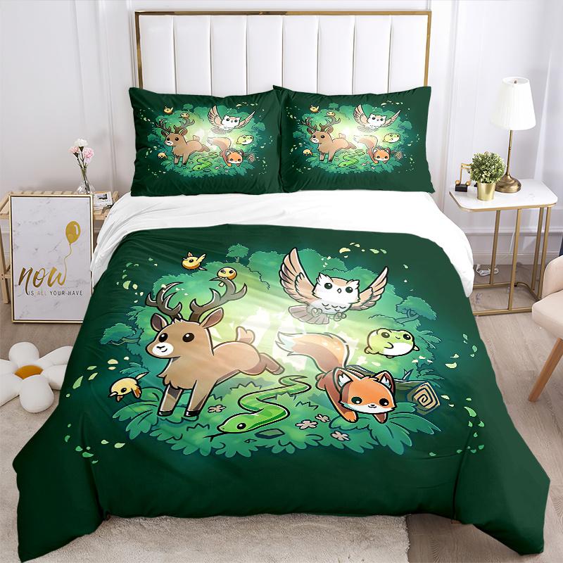 3pcs Cute Little Animals Quilt Set - Soft and Comfortable Bedroom, Guest Room and Dorm Decor Bedding Set 1 Quilt Cover + 2 Pillowcases.N029