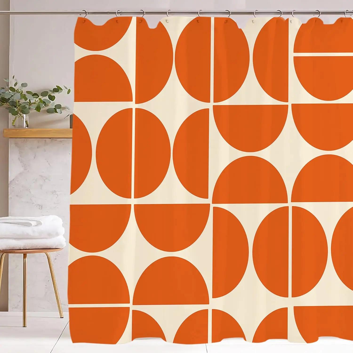 

Orange Medieval Shower Curtain Bathroom Decorative Modern Abstract Geometric Art Shower Curtain, Waterproof 180X180CM 90X180CM