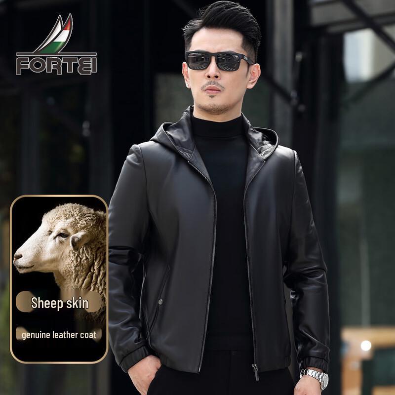 

Men s Sheepskin Hooded Leather Jacket L 50(175/92A)