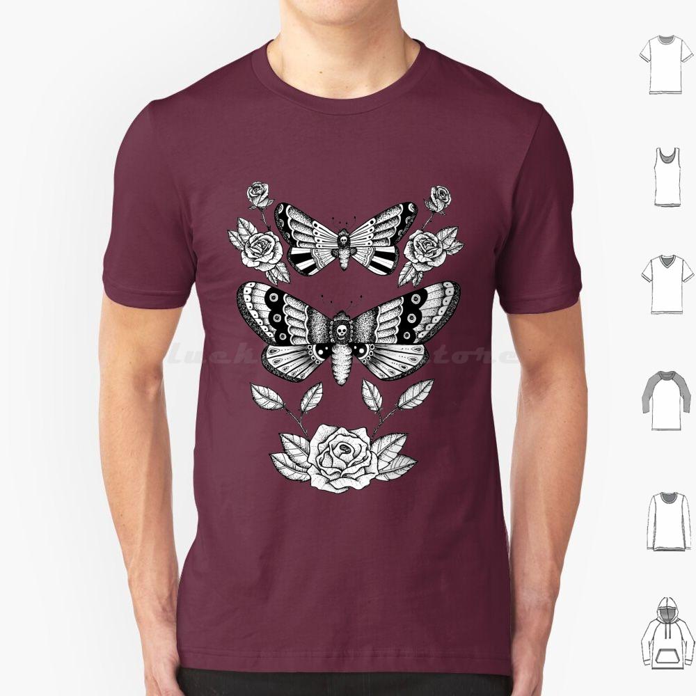 Death Moths T Shirt Big Size 100 Cotton Death Moth Roses Death Moths Moths Moth Black And White Fine Liner Detail Dot Work