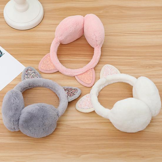 Women Lovely Winter Cats Ear Warmer Shiny Glitter Earmuff Cold Protection Warmer
