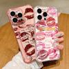 Red Kiss Lip Patterned Card Pocket Phone Case For iPhone 17e 17 Pro Max 16 15 14 13 Pro Max 16e 11 Clear Soft Silicone TPU Cover