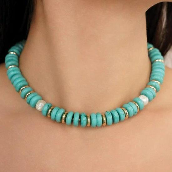 European and American Style Turquoise Multi-layer Stackable Necklace with Abacus Beads
