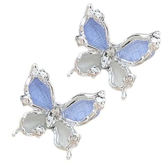 1 Pair Women Stud Earrings Double-layered 3D Butterfly Faux Opal Polished Anti-slip