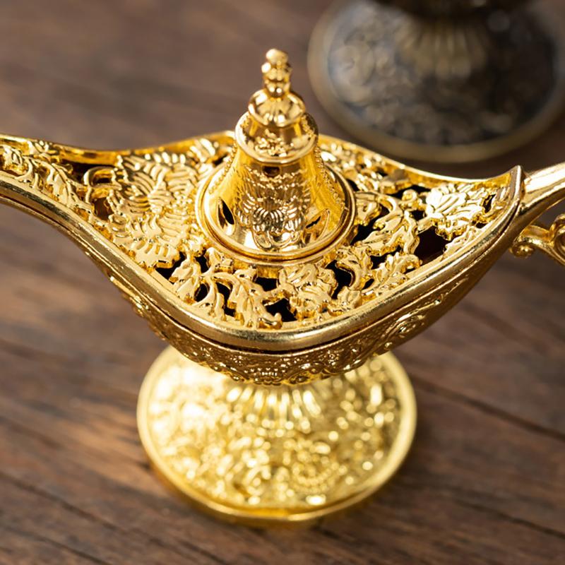 Hollow Legend Aladdin Magic Genie Lamps Incense Burners Retro Wishing Oil Lamp Home Decor Gift