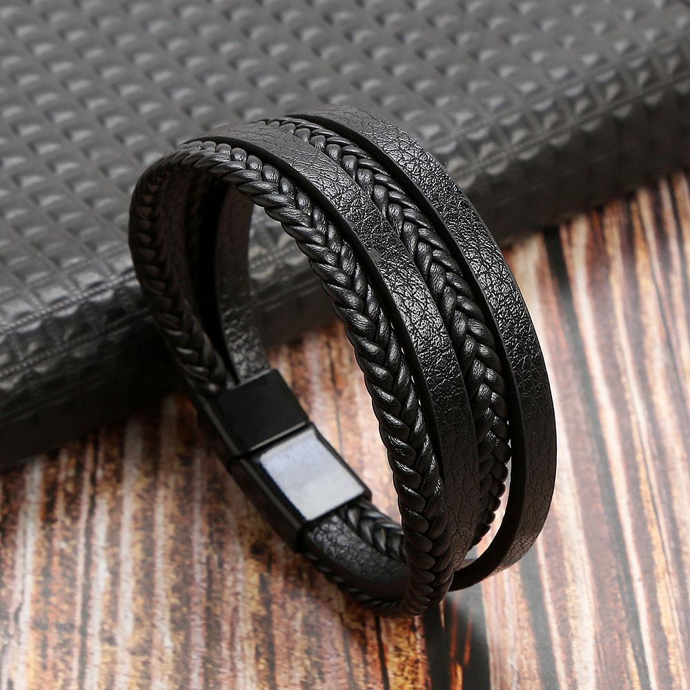 Unisex Hand-Woven Leather Bracelet with Magnetic Stainless Steel Clasp