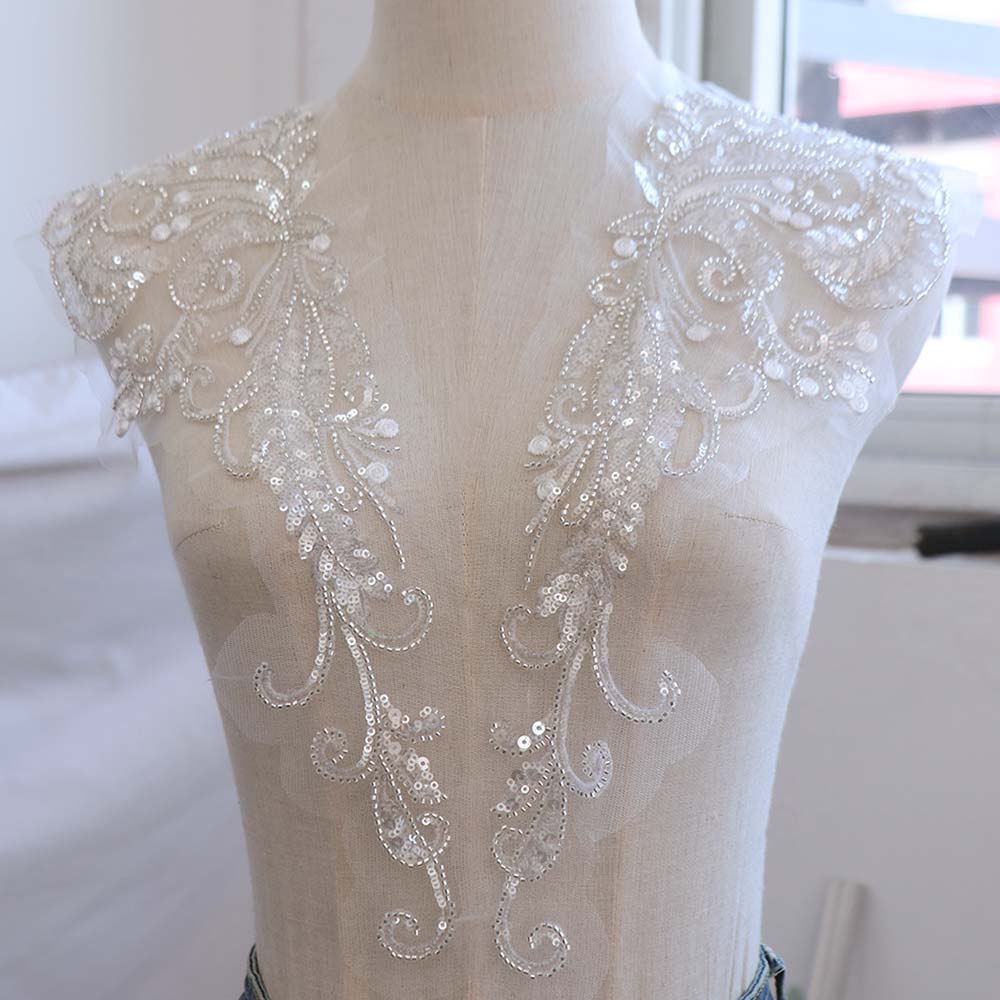 Lace Trim Flower Rhinestone Patch Elegant Lace Bodice Applique Sew On Patches  Dress Decoration