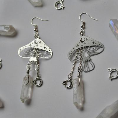 Böhmische Ohrringe, Mondphasen-Pilz-Feen-Ohrringe, unregelmäßiger Kristall-Anhänger, Creolen für Frauen und Mädchen, modisch