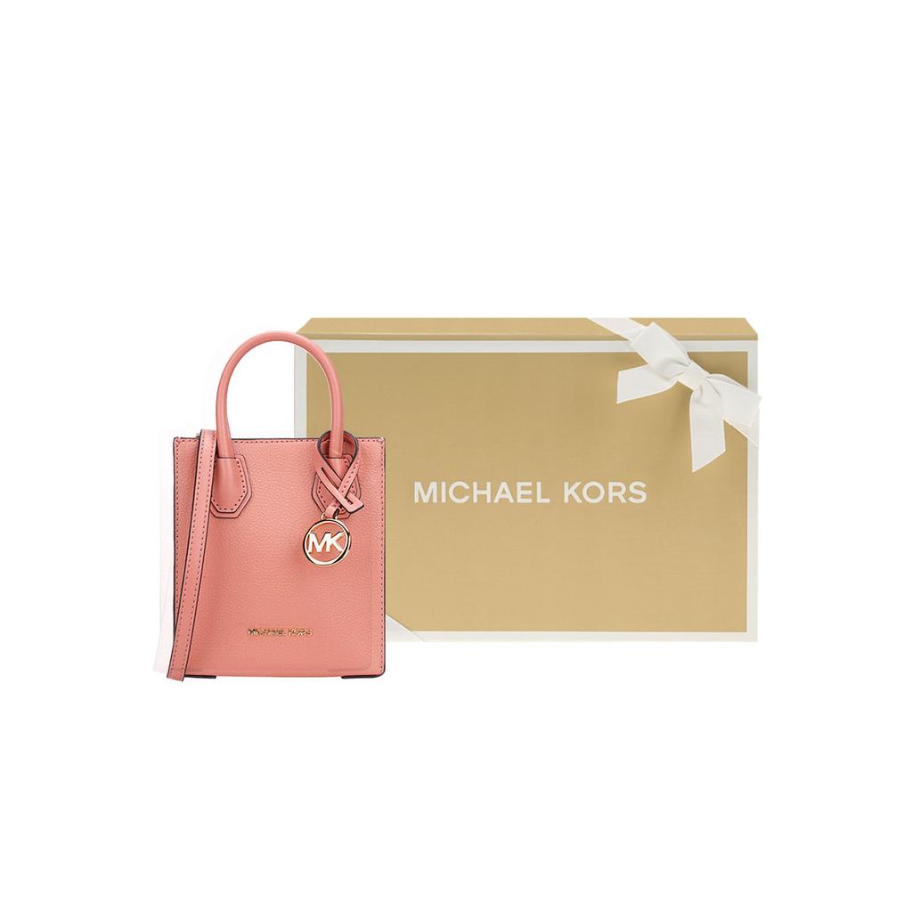 New MICHAEL KORS Mercer Leather Trunk Bag, Handbag, Shoulder Bag, Crossbody Bag Trumpets Women's Soft Pink 35S1GM9T0L-SHERBERT