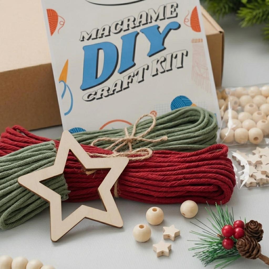 Macrame Christmas Tree Wall Hanging: Hand-Braided Rope DIY Craft Kit for Festive Holiday Home Decor Beginner-Friendly Boho Christmas Gift Idea/Ball