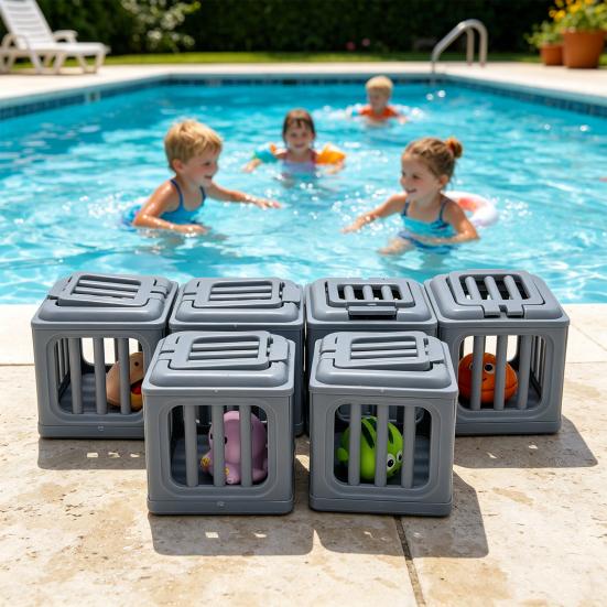 Kids Pool Diving Toys Fun Pond Game Weighted Bottom Dive Cage with Floating Sea Animals Pool Bath Toy Set for Swimming Outdoor Water Play Summer Gifts