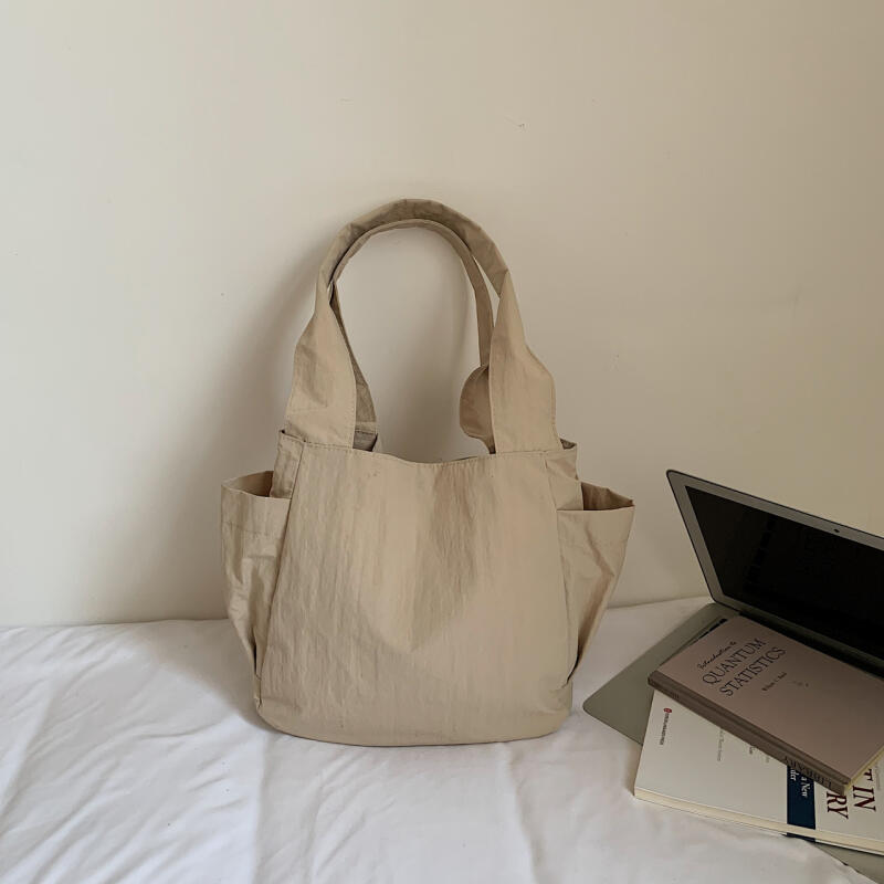 Large Capacity Tote Bag Women's Lightweight Commuter Shoulder Bag Pleated Drawstring Nylon Bag