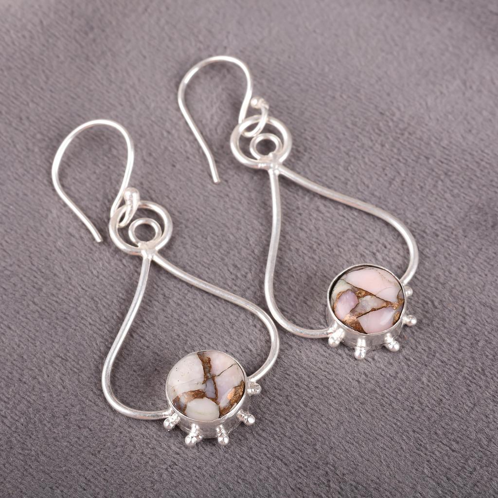 Pink Opal Turquoise Gemstone Jewelry, 925 Solid Sterling Silver Earrings, Opal Silver Earrings Meditation Jewelry For Gift