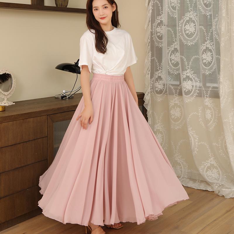 

Юбка из двухслойного шифона 720° для народных танцев - Длинная юбка с большим взмахом для практики классических и бальных танцев 100cm [Height 170-175]