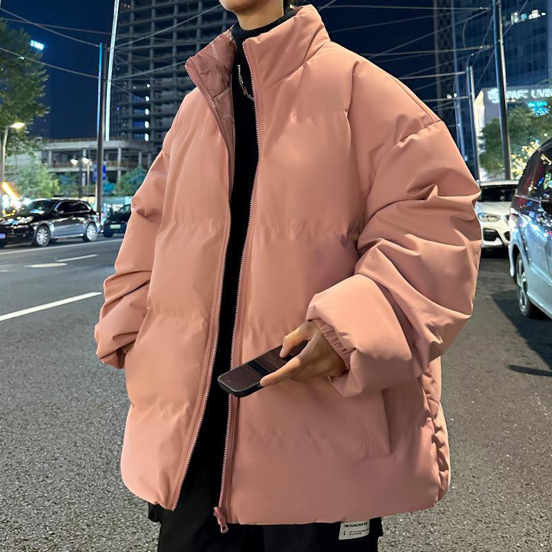 

Reversible down cotton jackets, men s winter thickened warm bread suits, youth loose cotton jackets, winter jackets, men s trendy cotton clothes 4XL розовый