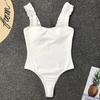 Sexy White Frill Trim Ruffled Ribbed Female Swimwear One Piece Swimsuit Women Monokini High Cut Bather Bathing Suit Swim Lady