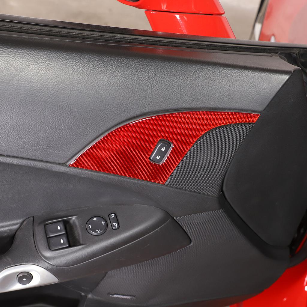 Red Carbon Fiber Interior Door Lock Panel Trim Sticker For Corvette C6 2005-2013