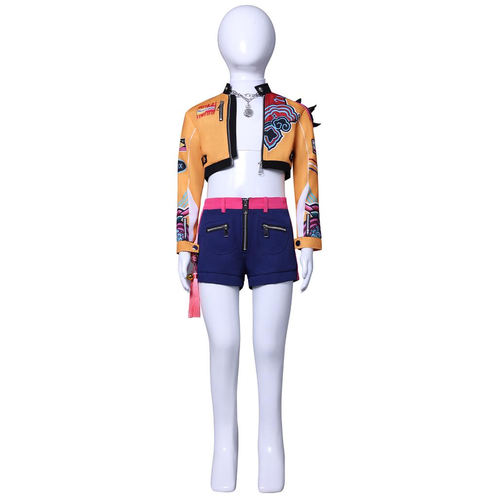 Girls POP Singer Super Star Stage Performance Printing Outfit Kids Demon Halloween Cosplay Costume Hunters Carnival Party Role Playing Dress Up Suit